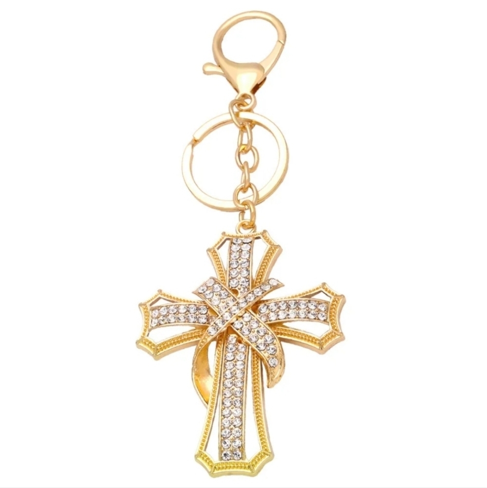 Rhinestone Cross Bag Charm Keychain - Picture 1 of 3